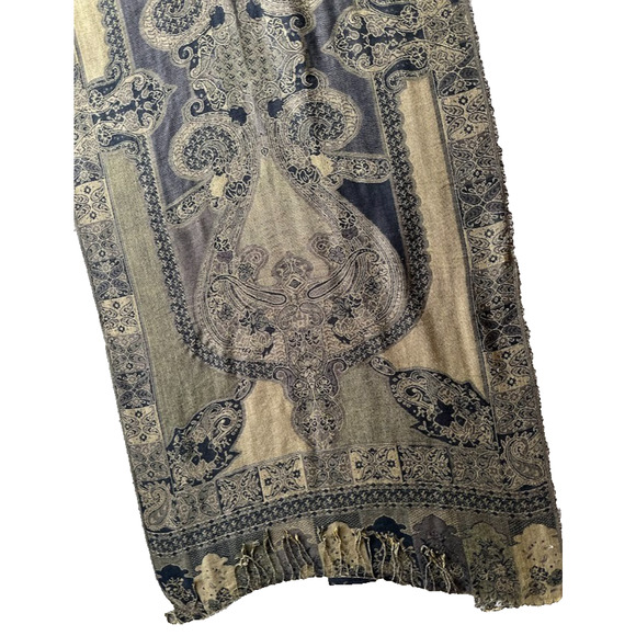 Pashmina Silk Pashmina Blend Gold Black Paisley Shawl Wrap Scarf 27 X 74 Fringe - Picture 7 of 9